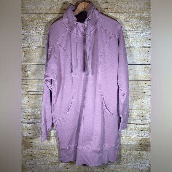 Athleta Dresses & Skirts - ATHLETA Pink Mauve Cozy Karma 1/4 Zip Sweatshirt Dress Size LT Large Tall